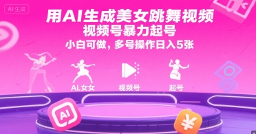 用AI生成美女跳舞视频，视频号暴力起号，小白可做，多号操作日入5张-智取云网创