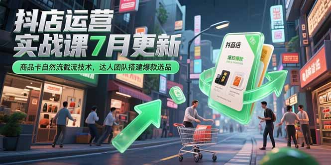 抖店运营实战课7月更新，商品卡自然流截流技术，达人团队搭建爆款选品-智取云网创