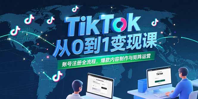 TikTok从0到1变现课，账号注册全流程，爆款内容制作与矩阵运营-智取云网创