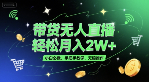带货无人直播，轻松月入2W+，小白必做，手把手教学，无脑操作(附学习资料)-智取云网创