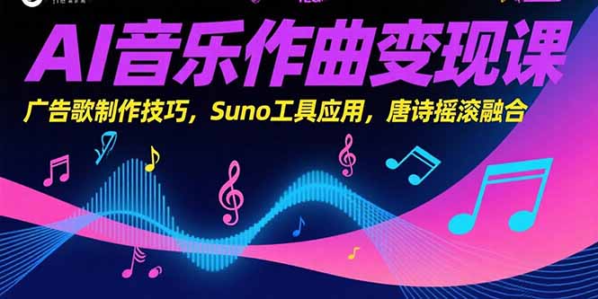AI音乐作曲变现课，广告歌制作技巧，Suno工具应用，唐诗摇滚融合-智取云网创