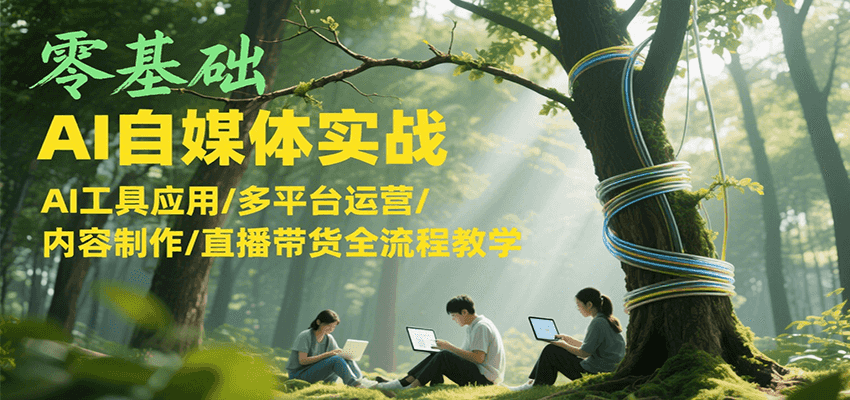 零基础AI自媒体实战，AI工具应用/多平台运营/内容制作/直播带货全流程教学-智取云网创