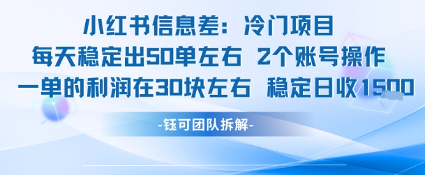 小红书信息差冷门项目一单利润30块每天稳定1.5k左右2个账号操作-智取云网创