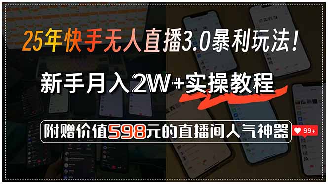 25年快手无人直播3.0暴利玩法！，新手月入2W+实操教程，附赠价值598元…-智取云网创