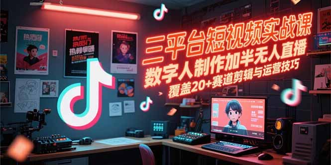 三平台短视频实战课，数字人制作加半无人直播，覆盖20+赛道剪辑与运营技巧-智取云网创