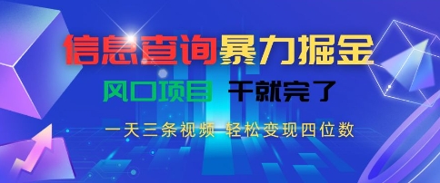 信息查询暴力掘金，一天三条视频，轻松变现四位数，风口项目干就完了【揭秘】-智取云网创