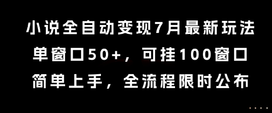 小说全自动变现7月玩法，单窗口50+，可挂100窗口，简单上手，全流程限时公布【揭秘】-智取云网创