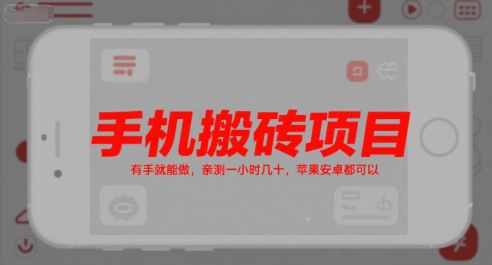 手机搬砖项目，有手就能做，亲测一小时几十，苹果安卓都可以-智取云网创
