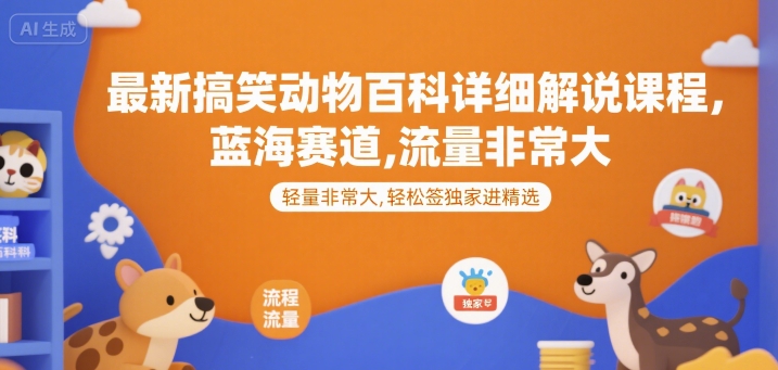 最新搞笑动物百科详细解说课程，蓝海赛道，流量非常大，轻松签独家进精选-智取云网创